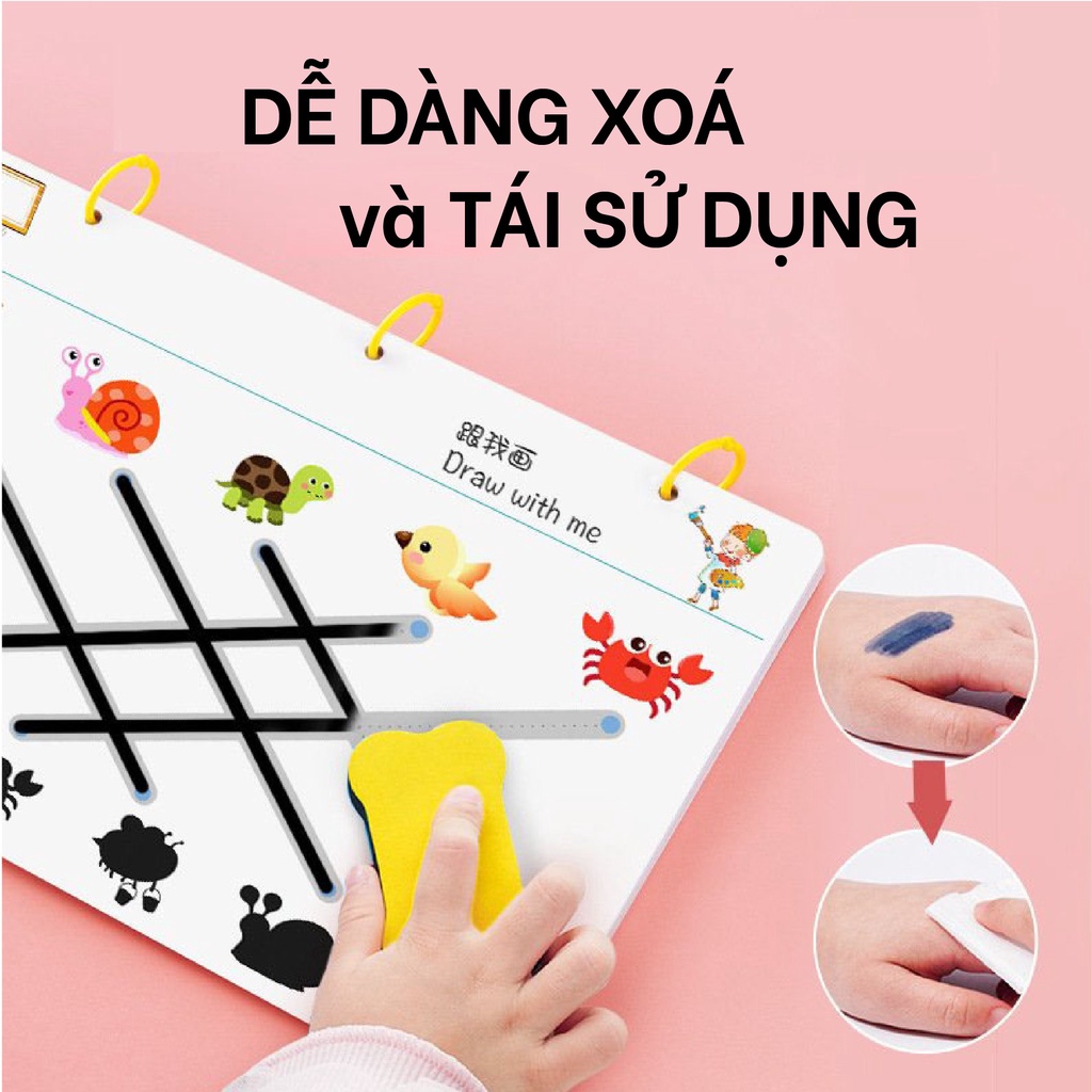 [PHIÊN BẢN MỚI] Đồ Chơi Giáo Dục Tập Tô Vẽ Thông Minh Xóa Được Kèm Bút Dạ Giáo Dục Toàn Diện Montessori - BỐ KHỦNG LONG