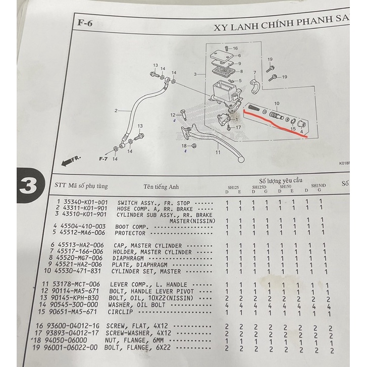XY LANH PHANH CHÍNH  /HONDA CHÍNH HIỆU