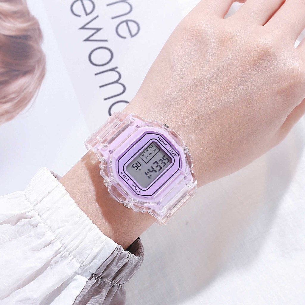 Đồng hồ thể thao nữ SPPORS viền trong suốt mặt chữ nhật dây cao su