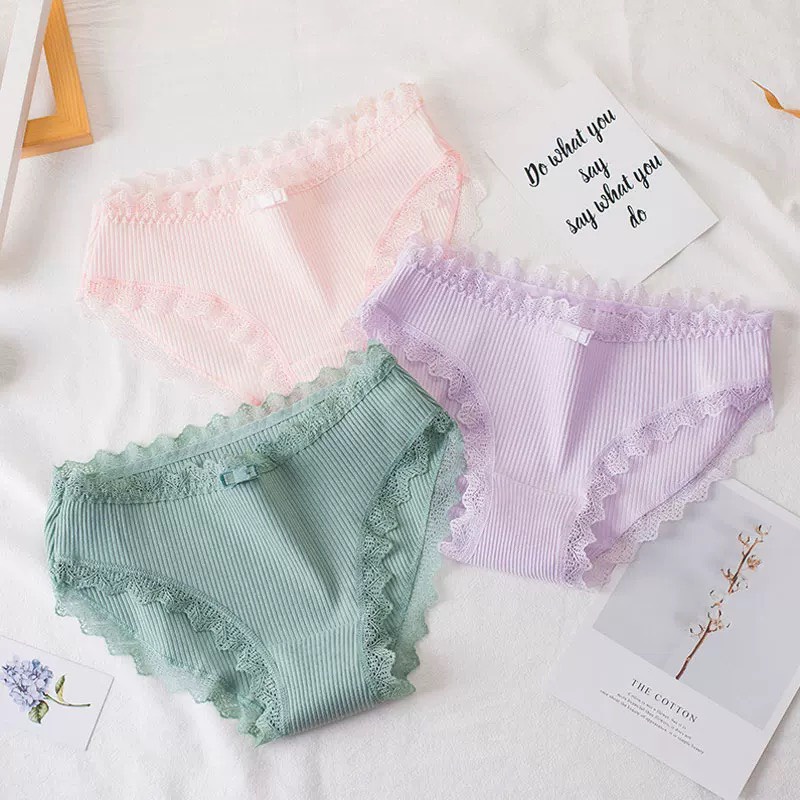 Quần Lót Nữ Cotton viền ren gân tăm kháng khuẩn hoạ tiết viền ren sexy điệu đà QL17