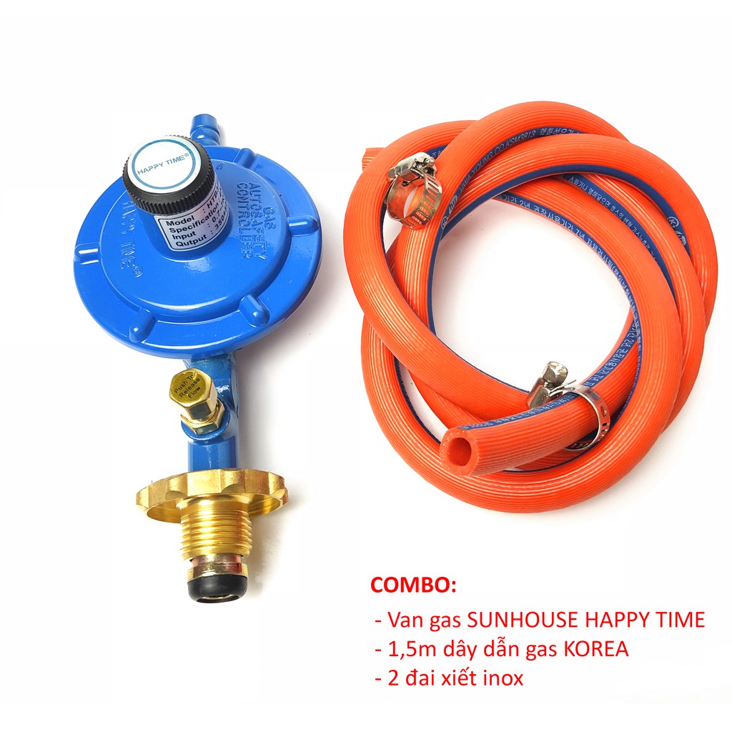 Combo van gas Sunhouse HappyTime + dây dẫn gas LPG Korea siêu bền