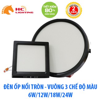 ĐÈN ỐP TRẦN NỔI Đèn led ốp trần 6W/12W/18W/24W TRÒN VUÔNG LUXURY ánh sáng 3 màu - LED HC LIGHTING