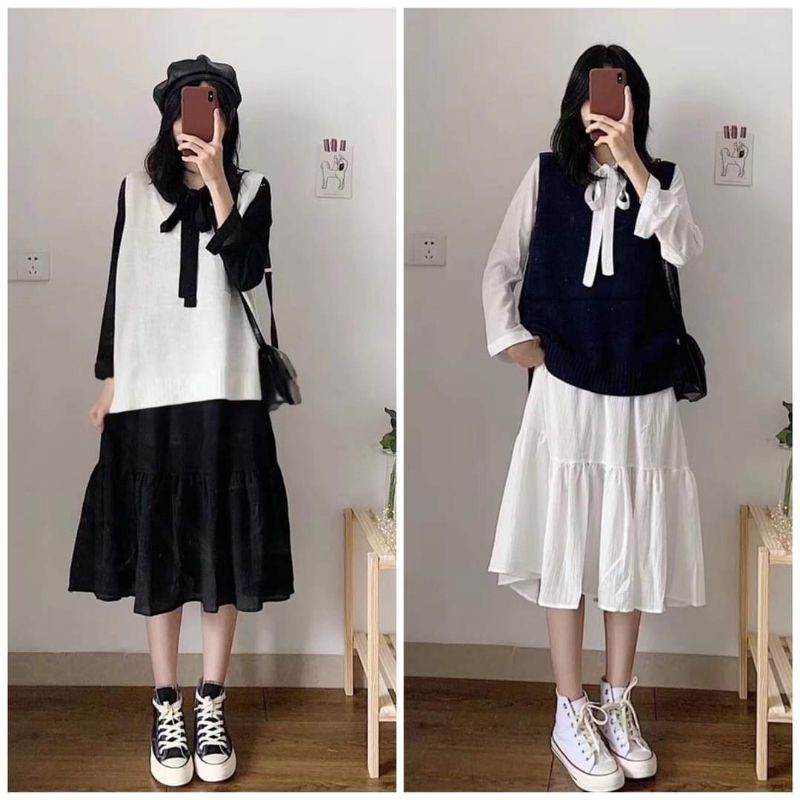 Váy babydoll nơ ngực 💖Freeship💖 Đầm babydoll nữ tay bồng dáng suông, tiểu thư - Maze House | BigBuy360 - bigbuy360.vn