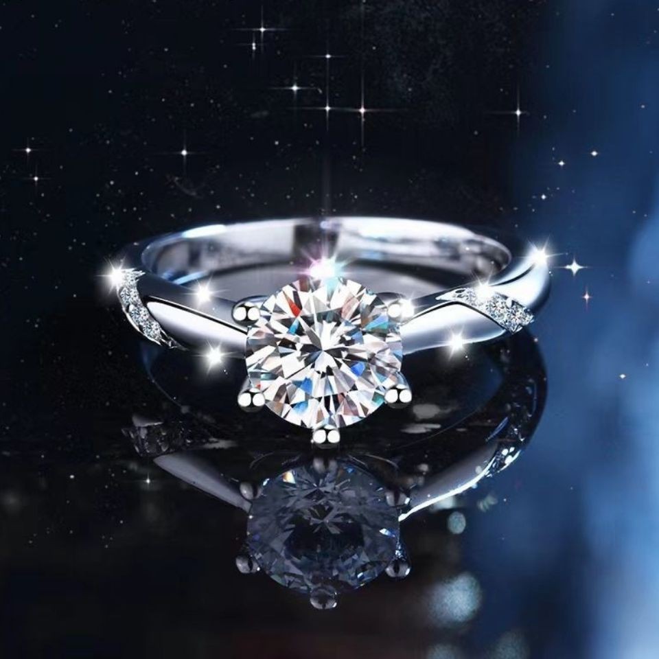 Nhẫn Moissanite nhập khẩu Mỹ nữ bạc 925 mạ bạch kim một carat ròng màu đỏ trực tiếp miệng thiết kế ngách trongV