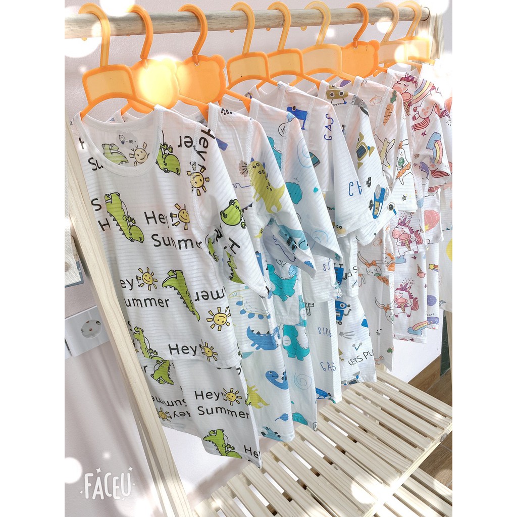 Bộ Lửng Cotton Sợi Tre,Đồ Bộ Mặc Ngủ Điều Hoà, Bộ Sợi Tre Cho Bé Size 90-140