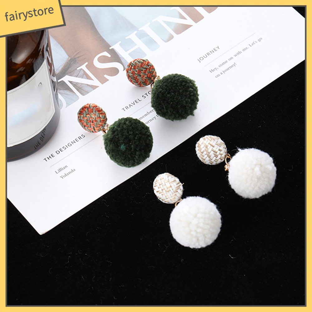 Bông Tai Dáng Dài Phối Cục Bông Đáng Yêu Cho Nữ