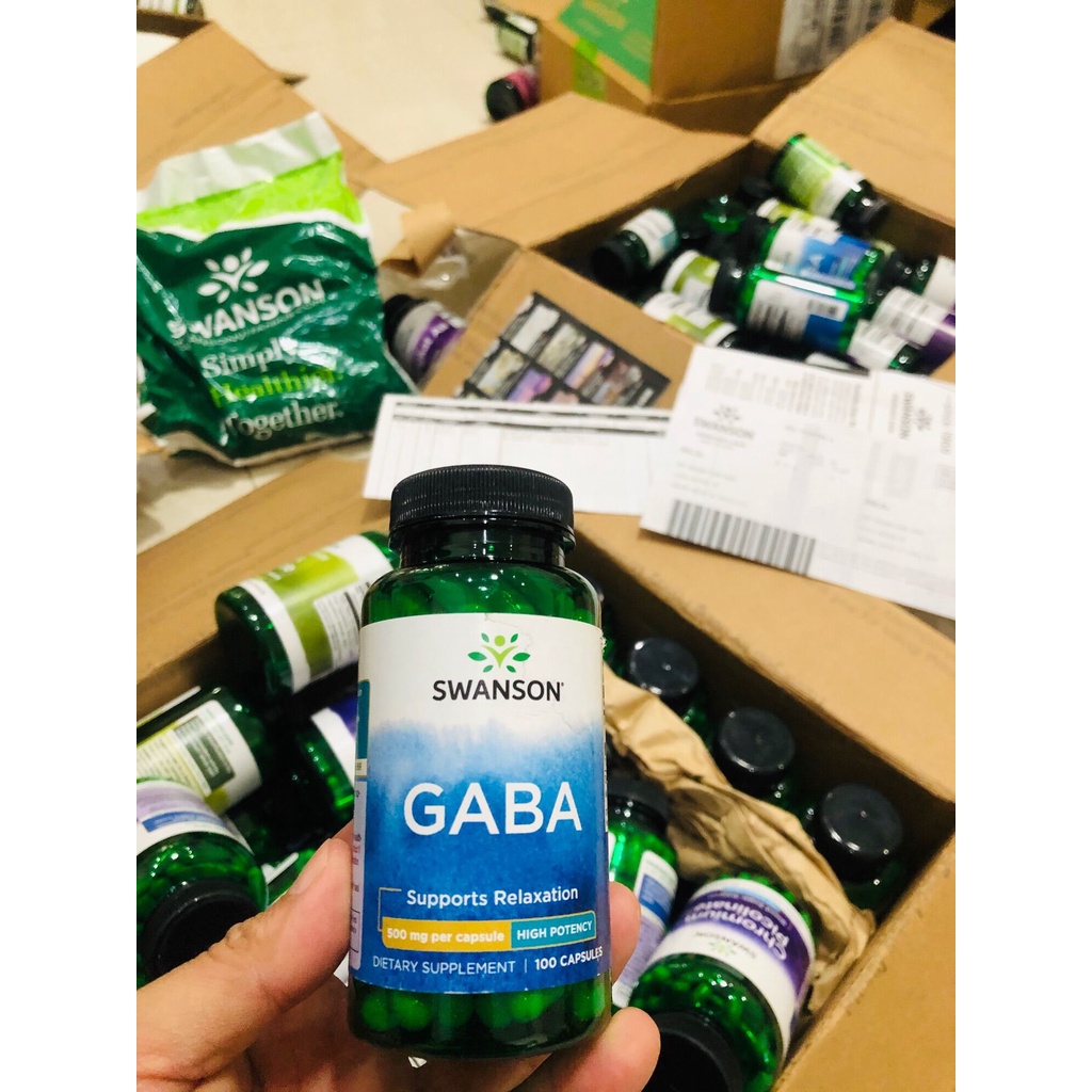 Viên uống tác dụng mạnh giúp ngủ ngon thư giản Swanson GABA 500mg 100 Viên Của Mỹ