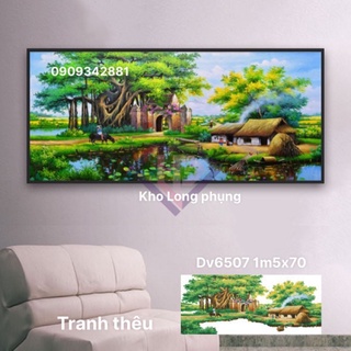 Tranh thêu chữ thập phong cảnh làng quê việt nam thanh bình dv6507 chưa thêu