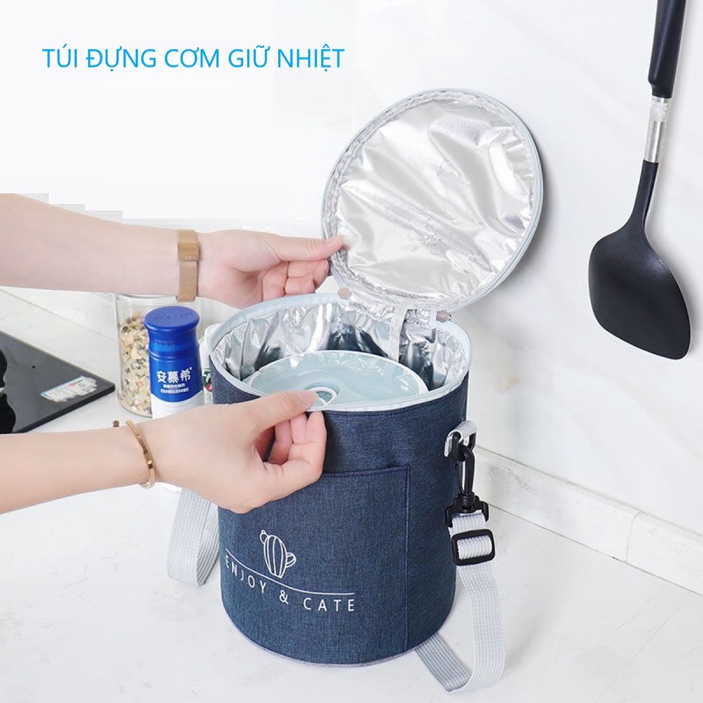 Túi giữ nhiệt cao cấp TRANCY,Túi đựng hộp cơm hình trụ cỡ lớn 3 lớp cách nhiệt TTC06.