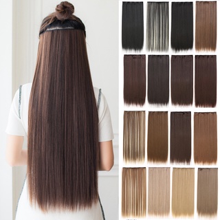 Tóc Giả Nối Dài Thẳng Kèm 5 Kẹp Bằng Sợi Tổng Hợp Màu Đen / Nâu Dành Cho Bạn Nữ