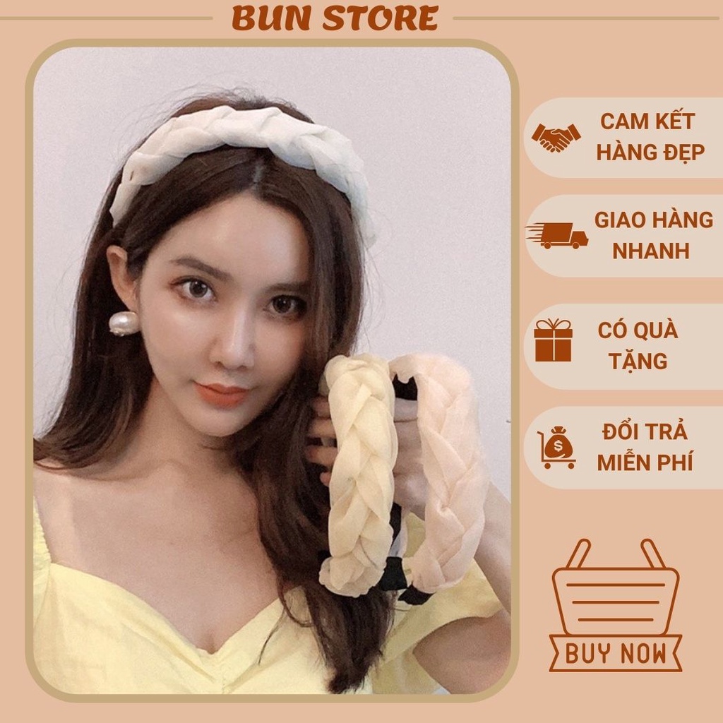 Bờm xược cài tóc cute băng đô tóc nữ rửa mặt thời trang trơn tết voan dạng dây bện thiết kế đơn giản