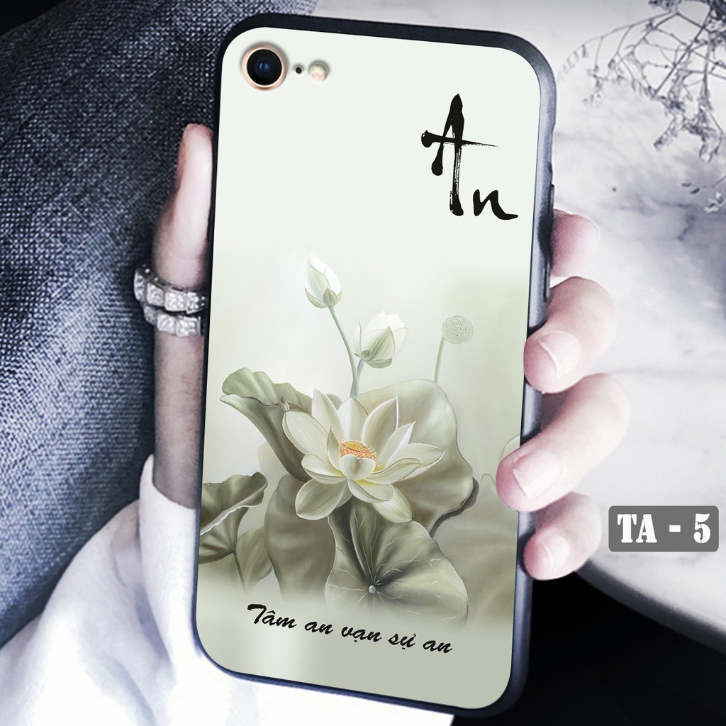 Ốp in hình Hoa Sen Trắng chữ An iPhone 5/5s/5SE - iPhone 6 - iPhone 6s - iPhone 7 - iPhone 8 trên mặt lưng kính 3D đẹp