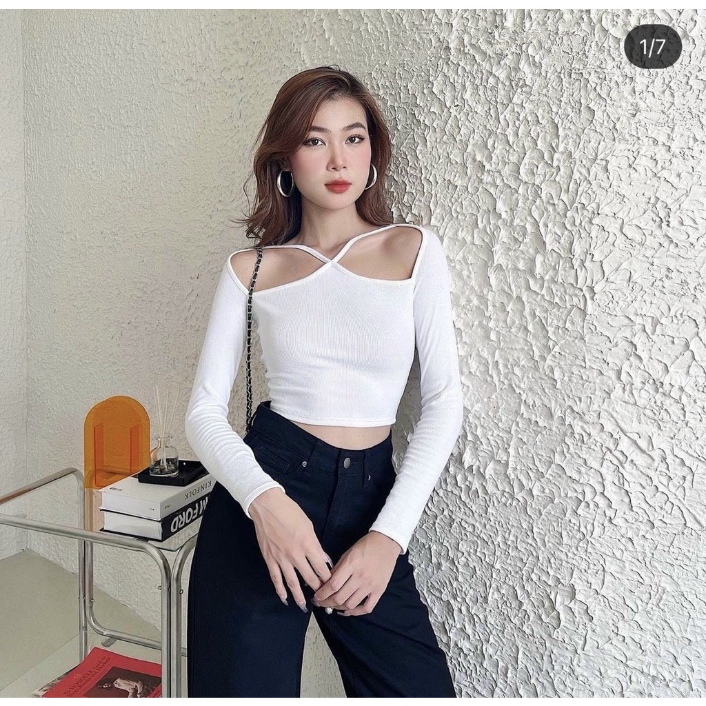 áo kiểu tay dài xinh phối yếm đeo trong cực lạ đẹp na