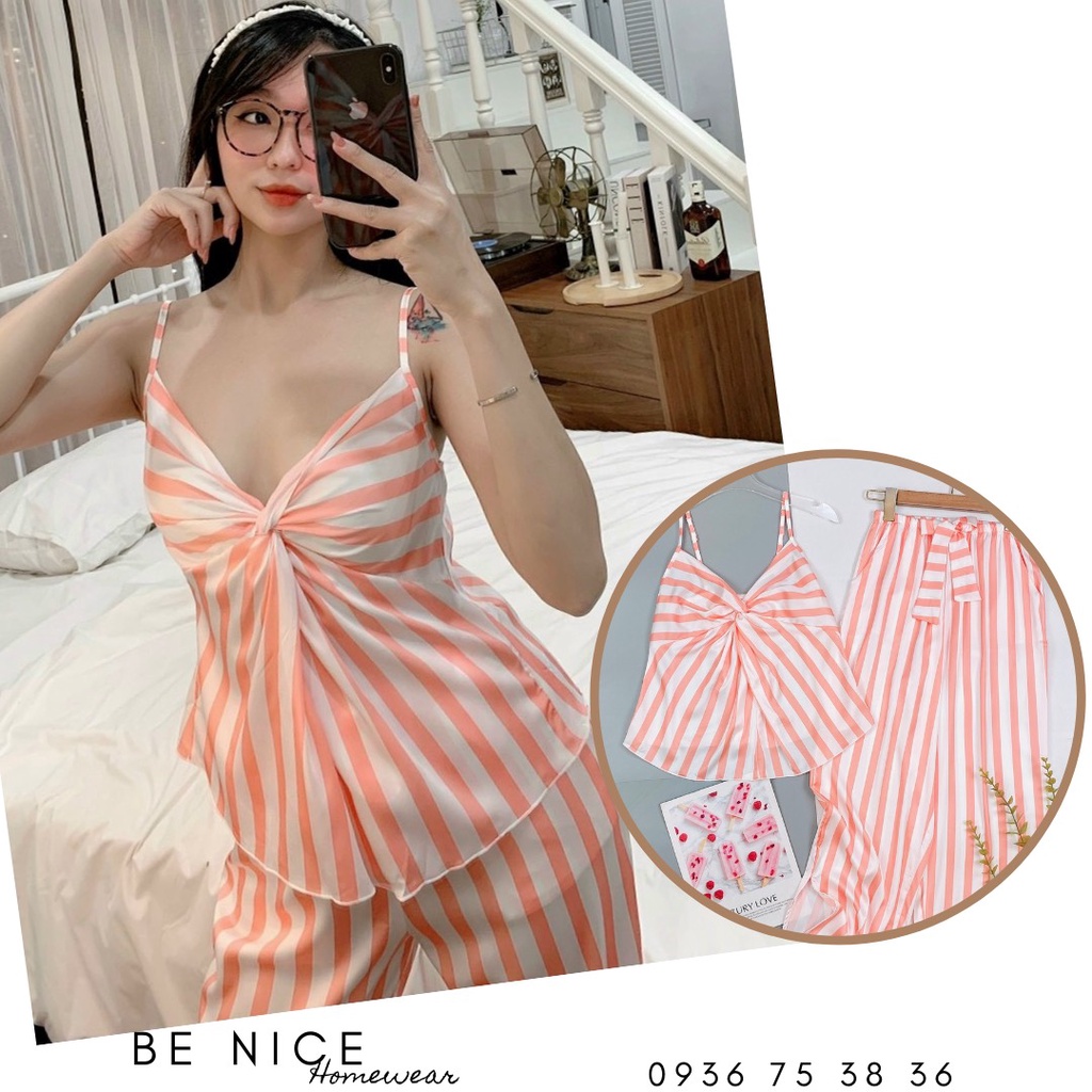 Set dây lụa dài mặc nhà xoắn ngực nhiều họa tiết xinh xắn | BigBuy360 - bigbuy360.vn