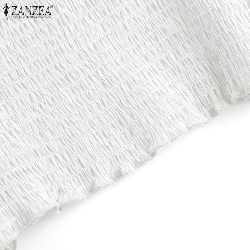 Áo kiểu ZANZEA cổ vuông tay dài lưng thun phối dây rút thời trang dành cho nữ