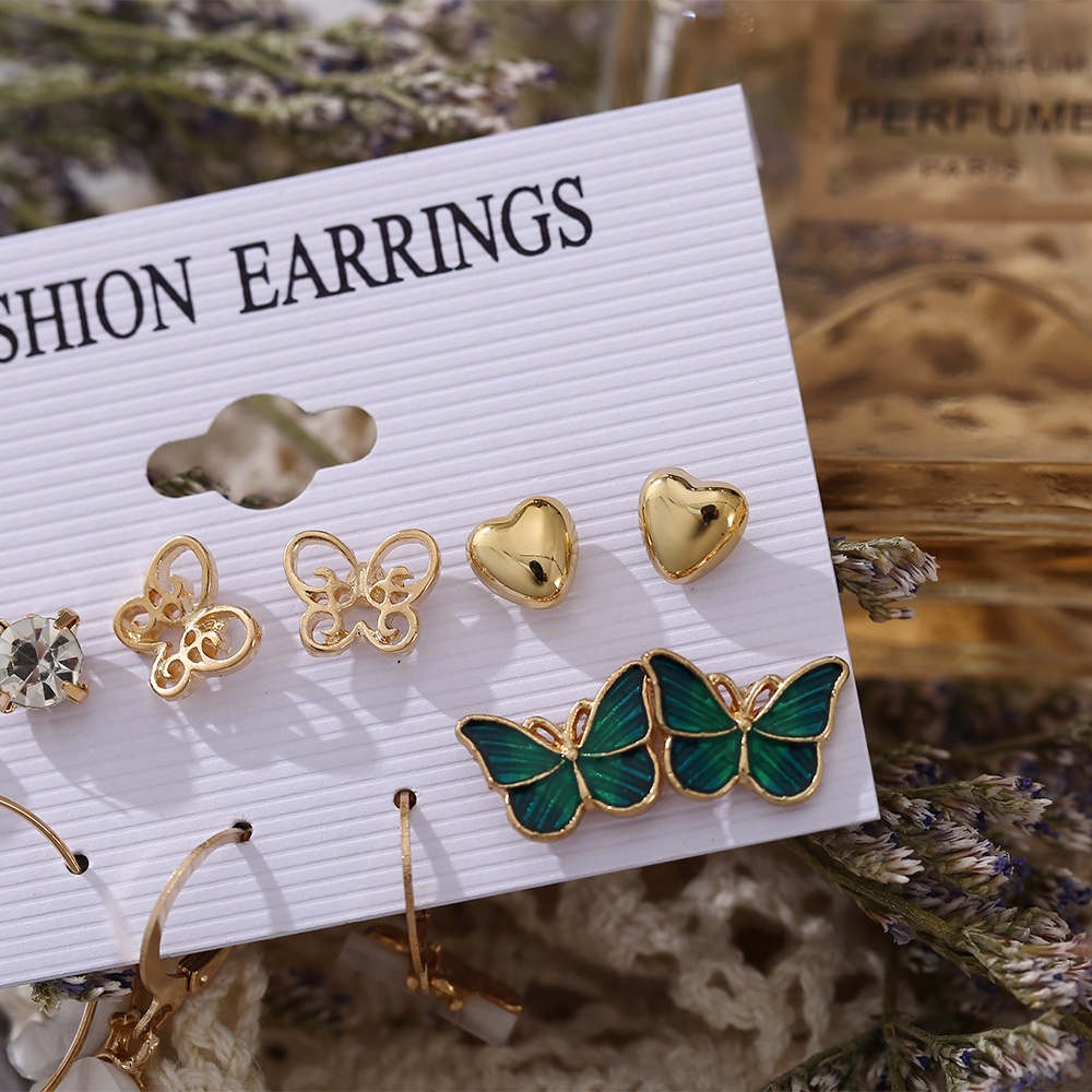 Bông Tai Dáng Dài Họa Tiết Hình Học &amp; Bướm Đính Đá JP5