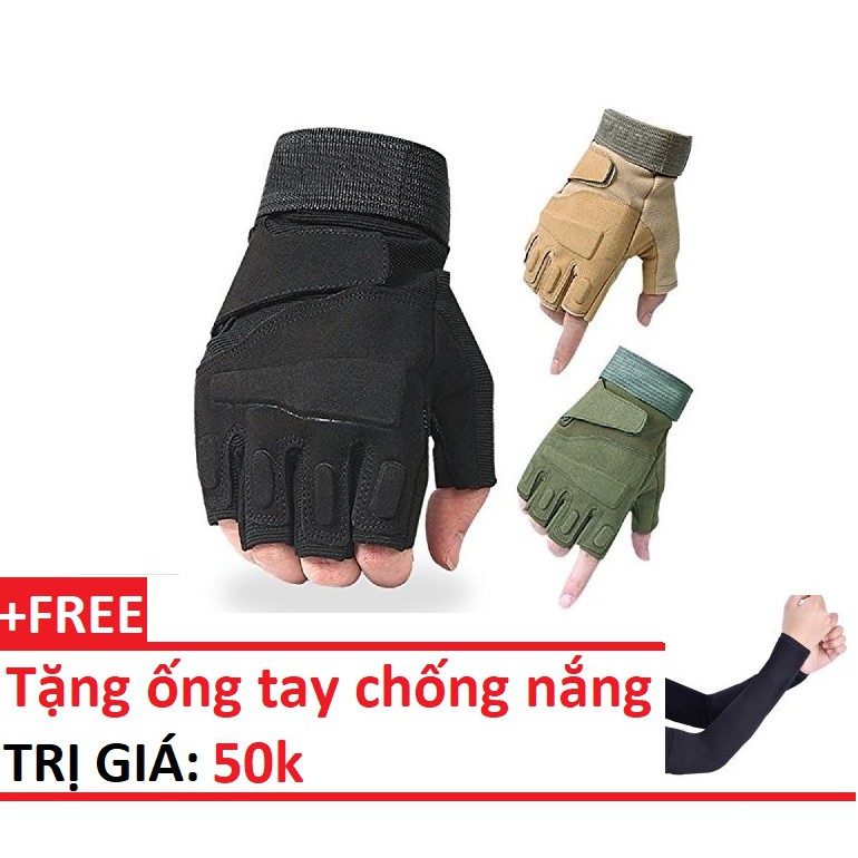 Găng tay cụt ngón đi phượt giá rẻ, găng tay xe máy + tặng kèm găng tay chống nắng trị giá 30k