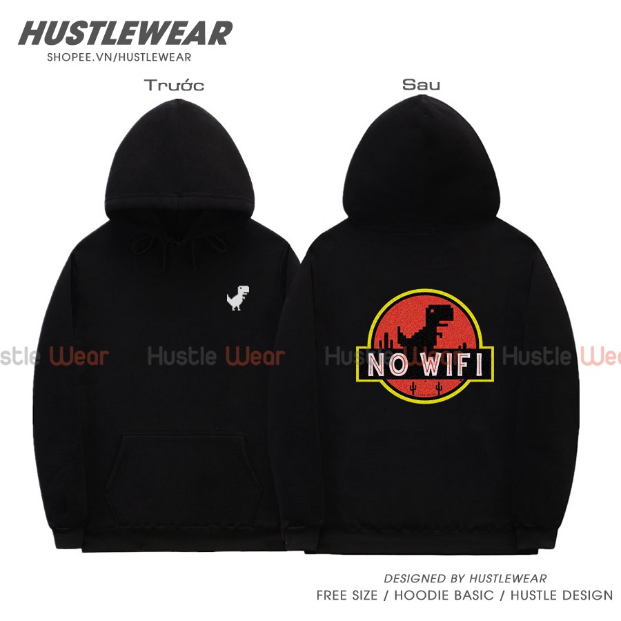 Áo Hoodie In Hình KHỦNG LONG x NO WIFI GG Form Rộng Nam - Nữ Freesize Unisex Đen Trắng [Ảnh Thật - F