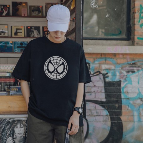 Áo thun đen phản quang tay lỡ form rộng NGƯỜI NHỆN unisex nam nữ basic áo phông oversize street style