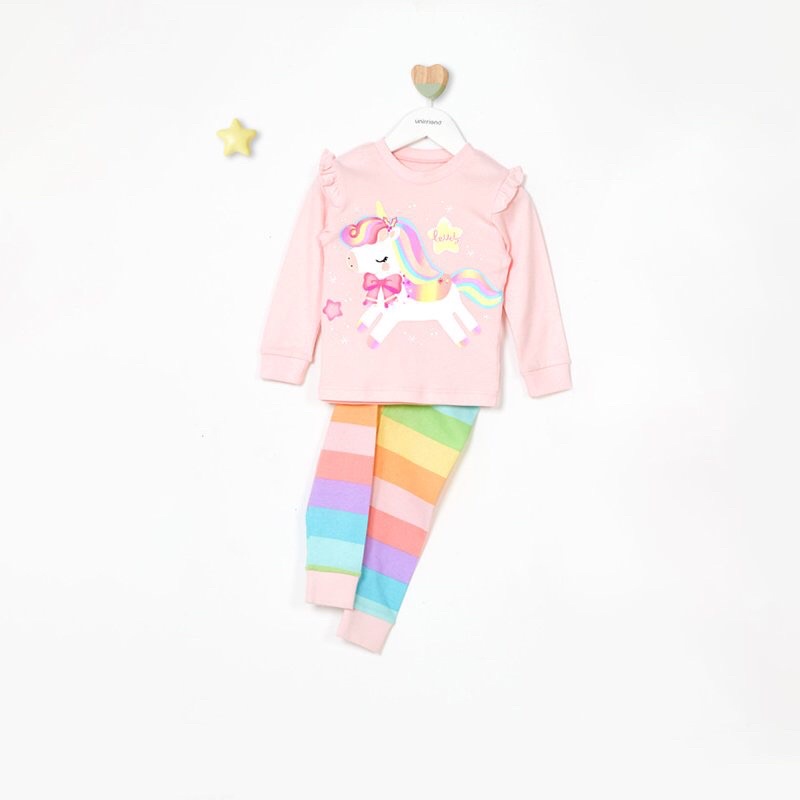 Đồ bộ quần áo dài tay bé gái dáng ôm thun cotton mẫu Ngựa Pony năm 2022 rất xinh của hãng Unifriend Hàn Quốc mã UND02