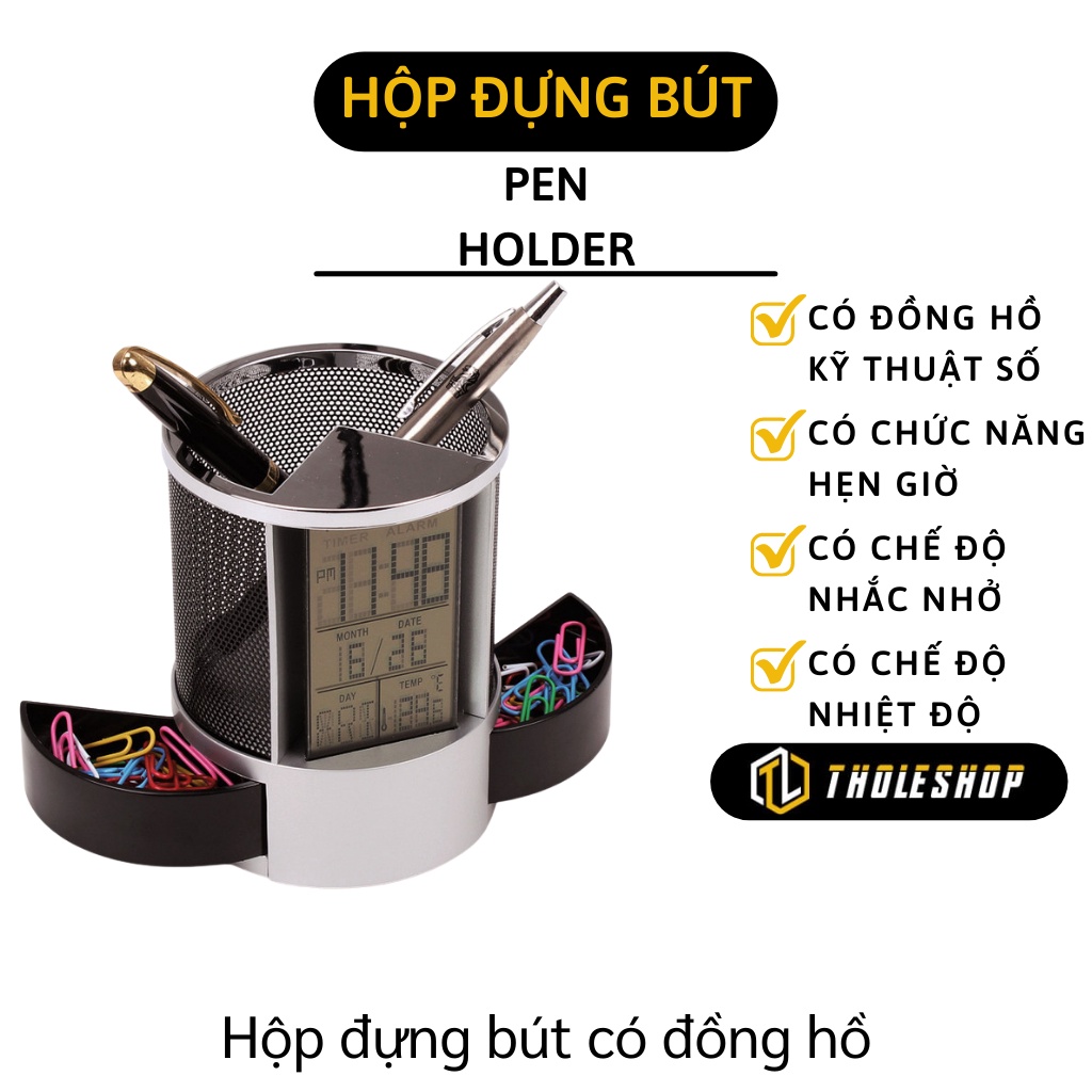 Đồng Hồ Để Bàn - Hộp Đựng Bút Có Chế Độ Đo Nhiệt Độ, Hẹn Giờ, Nhắc Nhở, Tháng Năm 4732