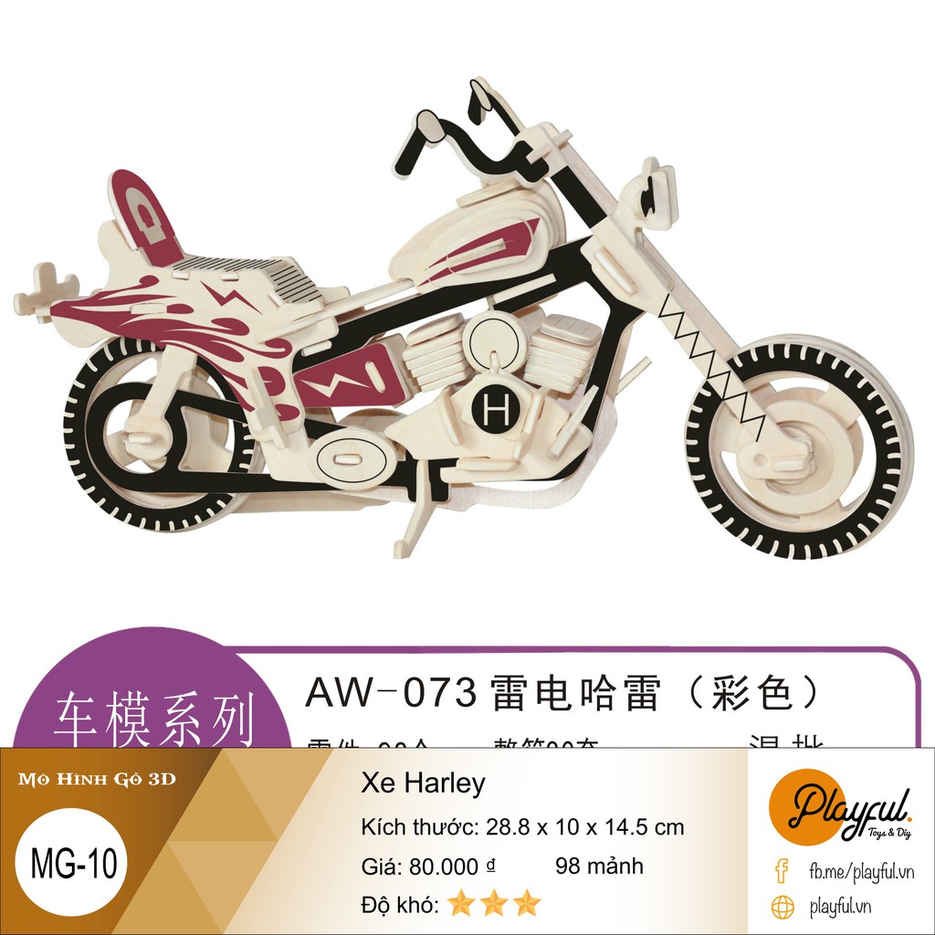 Bộ Lắp Ráp Mô Hình Gỗ 3D - [MG10] Xe Harley