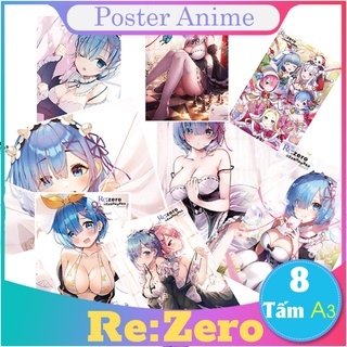 Set 8 tấm tranh poster to A3 Re Zero Bắt đầu lại ở thế giới khác anime áp phíchsiêu chất