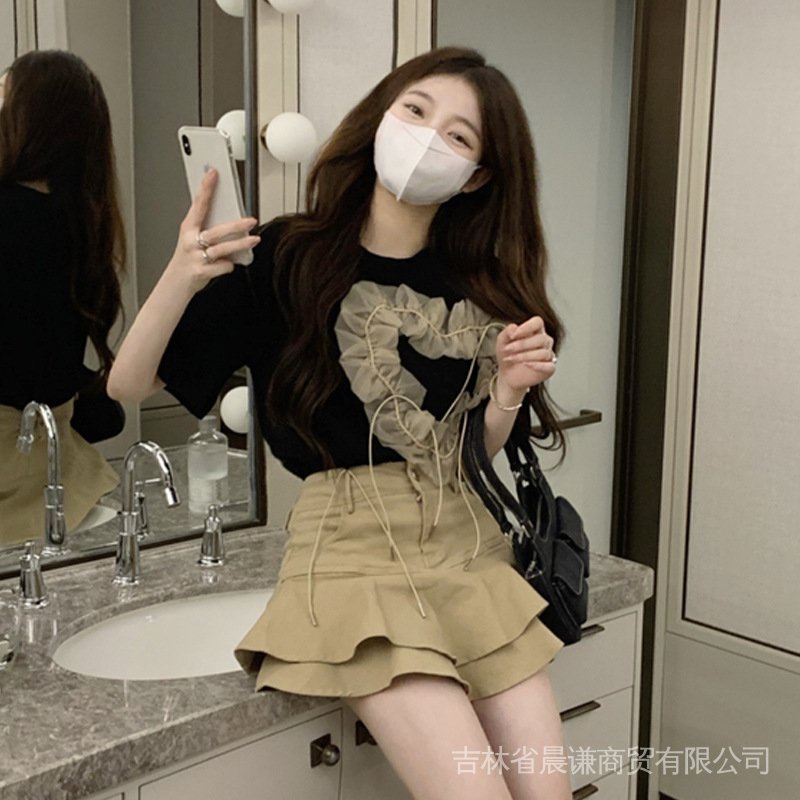 Set Áo Thun Tay Ngắn Phối Chân Váy Xếp Tầng Kiểu Hàn Quốc Thời Trang Mùa Hè Cho Nữ G7DA