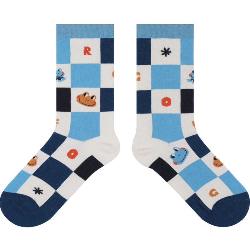 Vớ WAFNHA D110 cotton cổ cao vừa họa tiết ếch hoạt hình xinh xắn dành cho bé gái