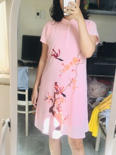 Đầm suông bầu in hoa tết