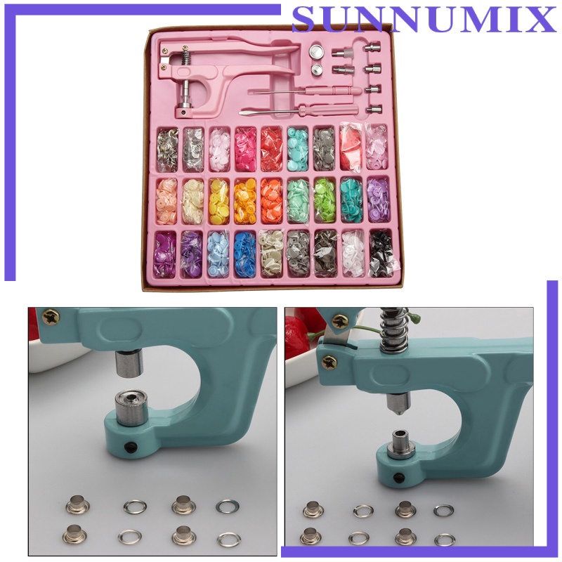 [SUNNIMIX]1 Set Snap Button Kit Resin Buttons Metal Buttons w/ Fastener Pliers Press Tool for Installing Clothes Bags Wallets Sewing Diaper Total 300 Buttons