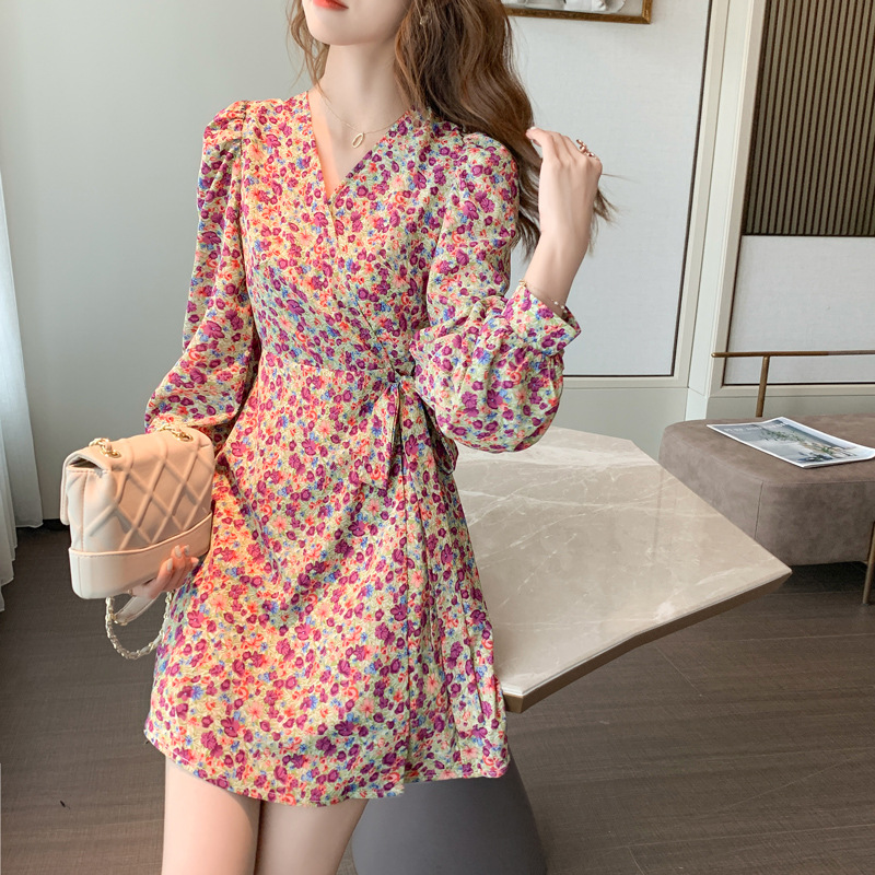 Đầm chiffon IELGY dài tay in hoa kiểu Pháp xinh xắn dễ thương cho nữ