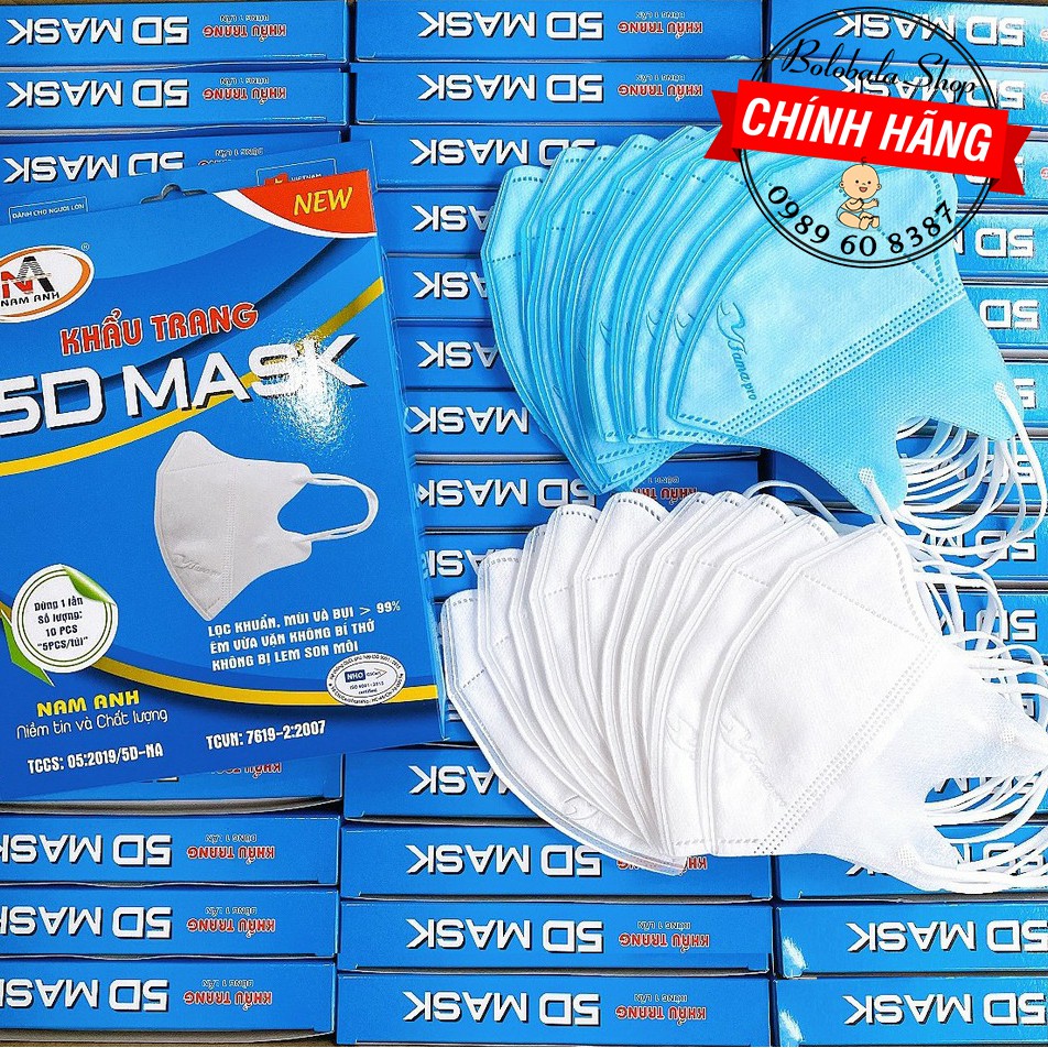 Combo 5 Hộp Khẩu trang FAMAPRO 5D MASK thương hiệu Nam Anh 3 lớp (Hộp 10 cái)