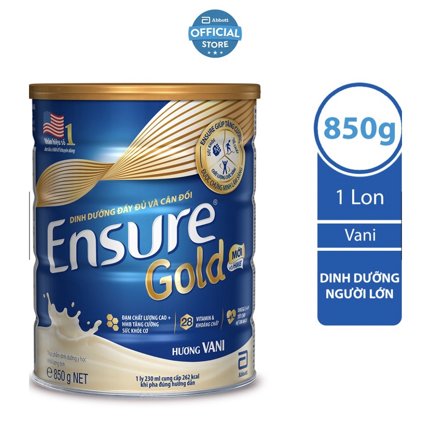 Sữa bột Ensure Gold 850g (Hương vani)