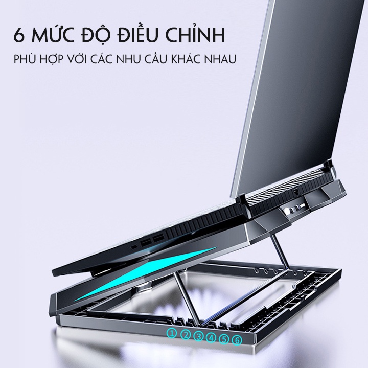 Đế tản nhiệt dành cho máy tính laptop 6 quạt làm mát nấc chỉnh độ nghiêng