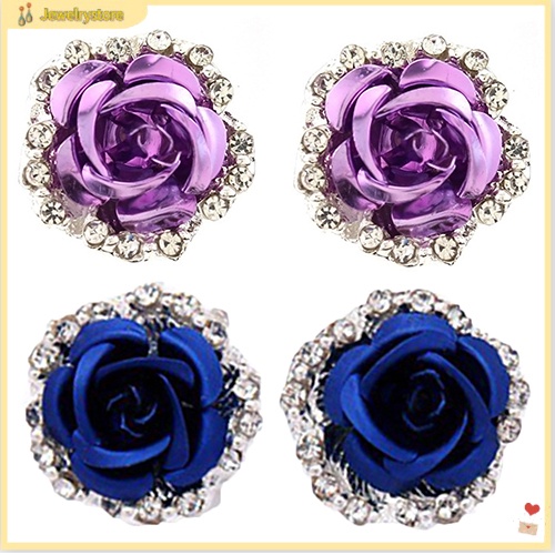 Bông tai hình hoa hồng đính đá thanh lịch cho nữ