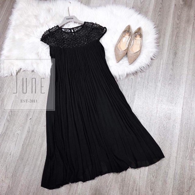 Đầm suông đen dập li kết hạt sang trọng HP03205