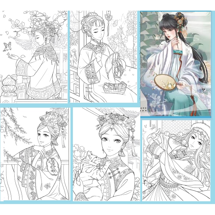 Bộ tranh tô màu chì, nước Anime khổ A4- Lineart
