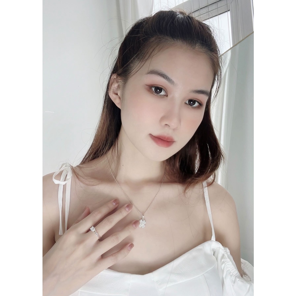 Bộ trang sức Dây chuyền, Khuyên tai nữ bạc nguyên chất Lavesta mặt cỏ bốn lá may mắn SUN572