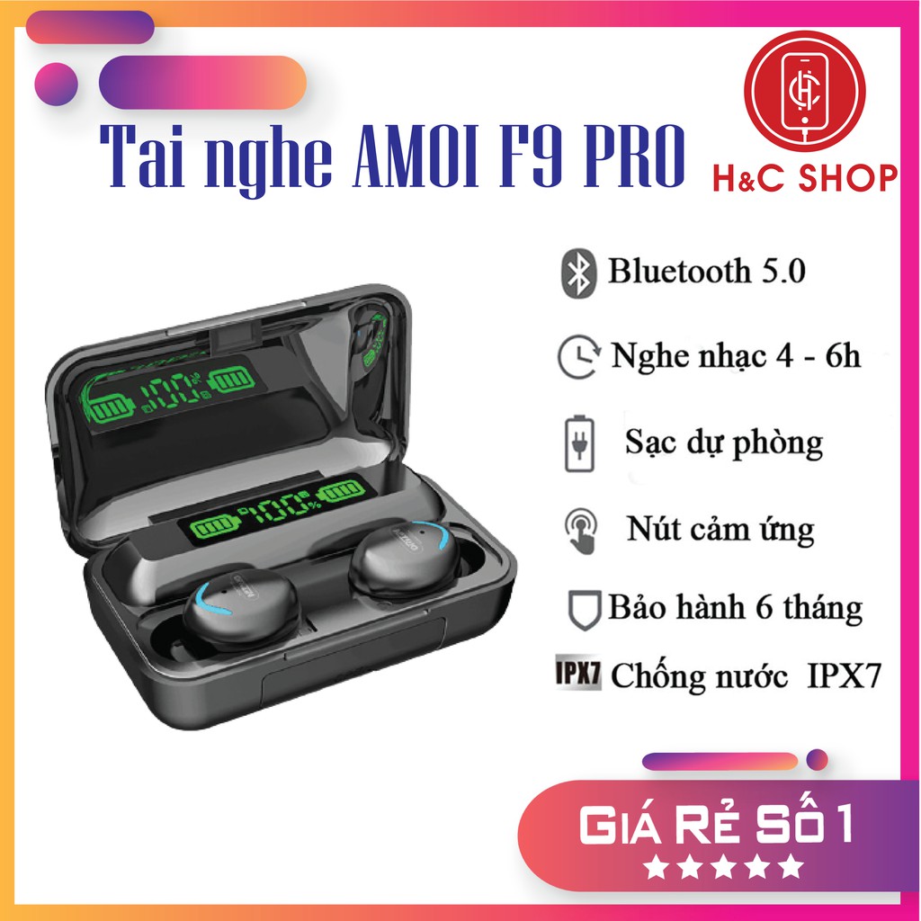 Tai Nghe Bluetooth Không Dây TWS AMOI F9 PRO - Bluetooth 5.0 - Nghe nhạc liên tục 5h