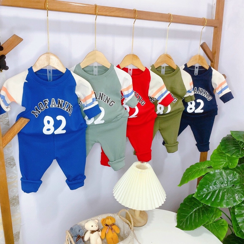 Bộ đồ thu đông cho bé, Bộ quần áo trẻ em dài tay len tăm cho bé trai bé gái - 1073