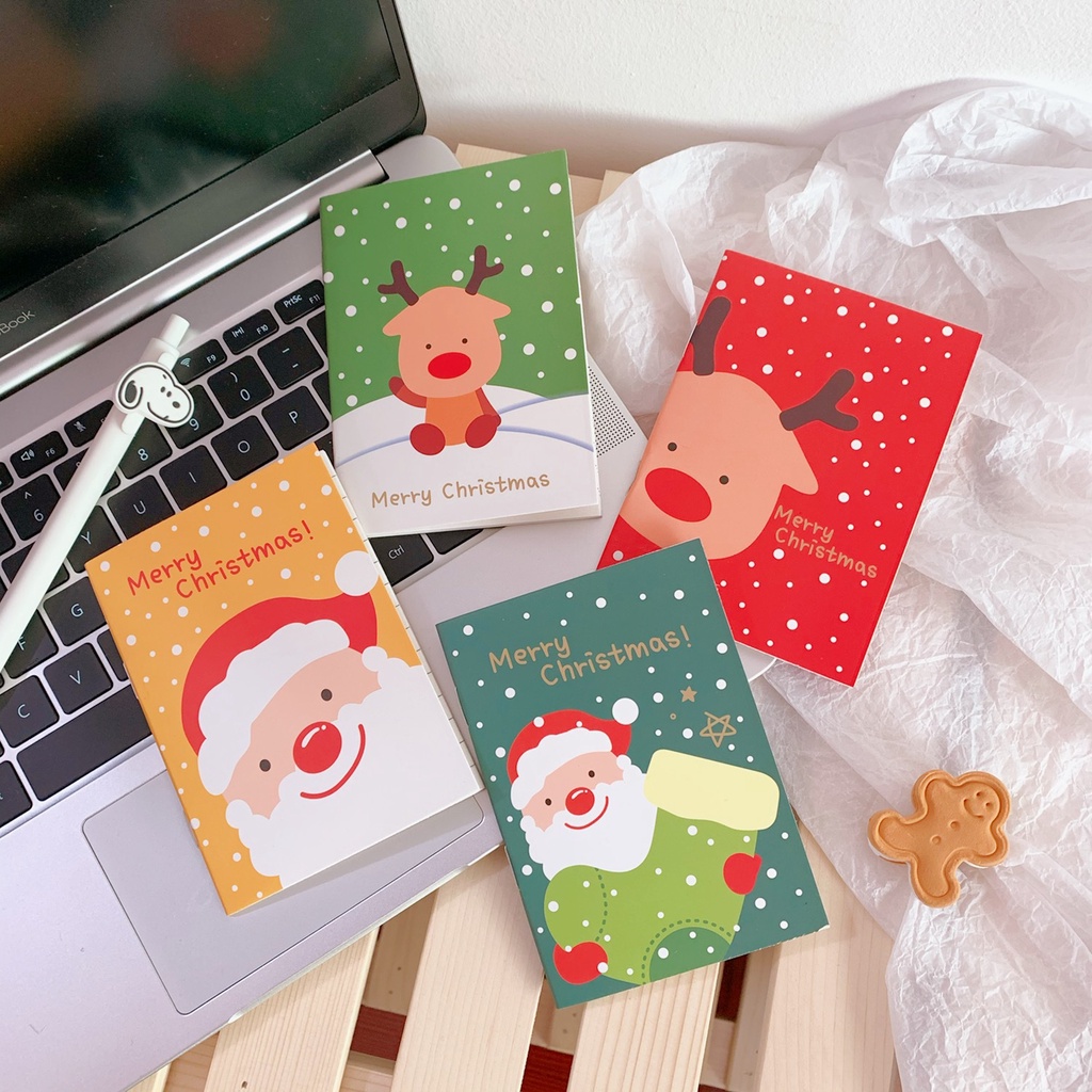 Sổ tay mini cute bỏ túi họa tiết giáng sinh, sổ ghi chép có dòng kẻ chủ đề noel