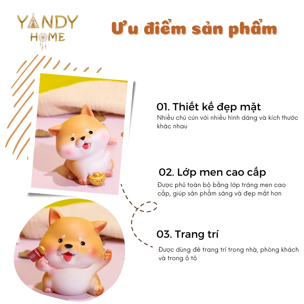 Tượng gốm sứ cún vàng Shiba thần tài YANDY HOME MH01 tài lộc may mắn bày tủ sách bàn làm việc