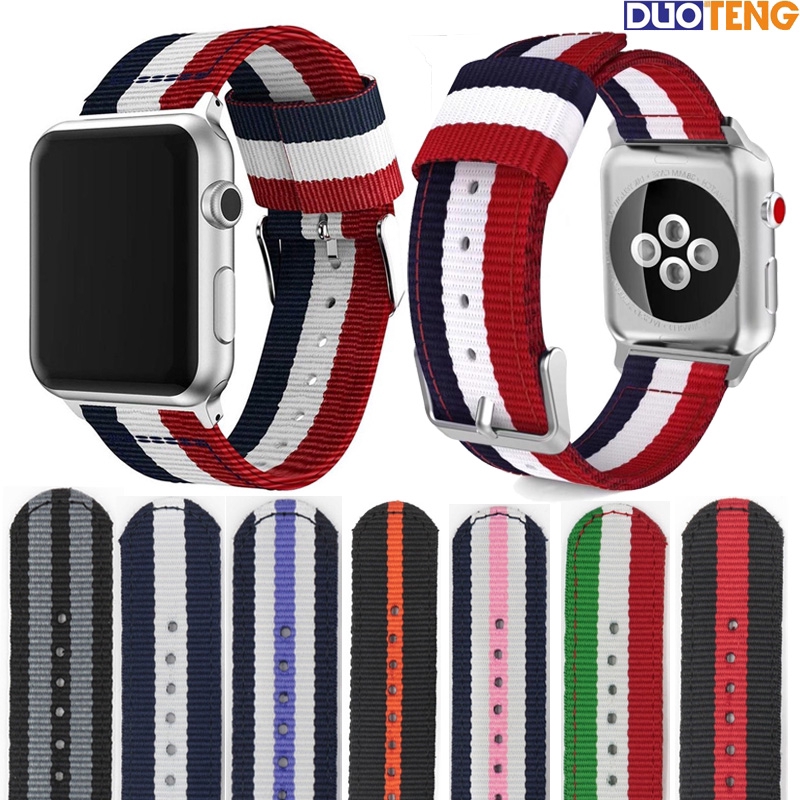 Dây đồng hồ đeo tay Duo Teng 38mm 42mm 40mm 44mm dệt nylon họa tiết sọc thay thế cho AppleWatch iWatch Series