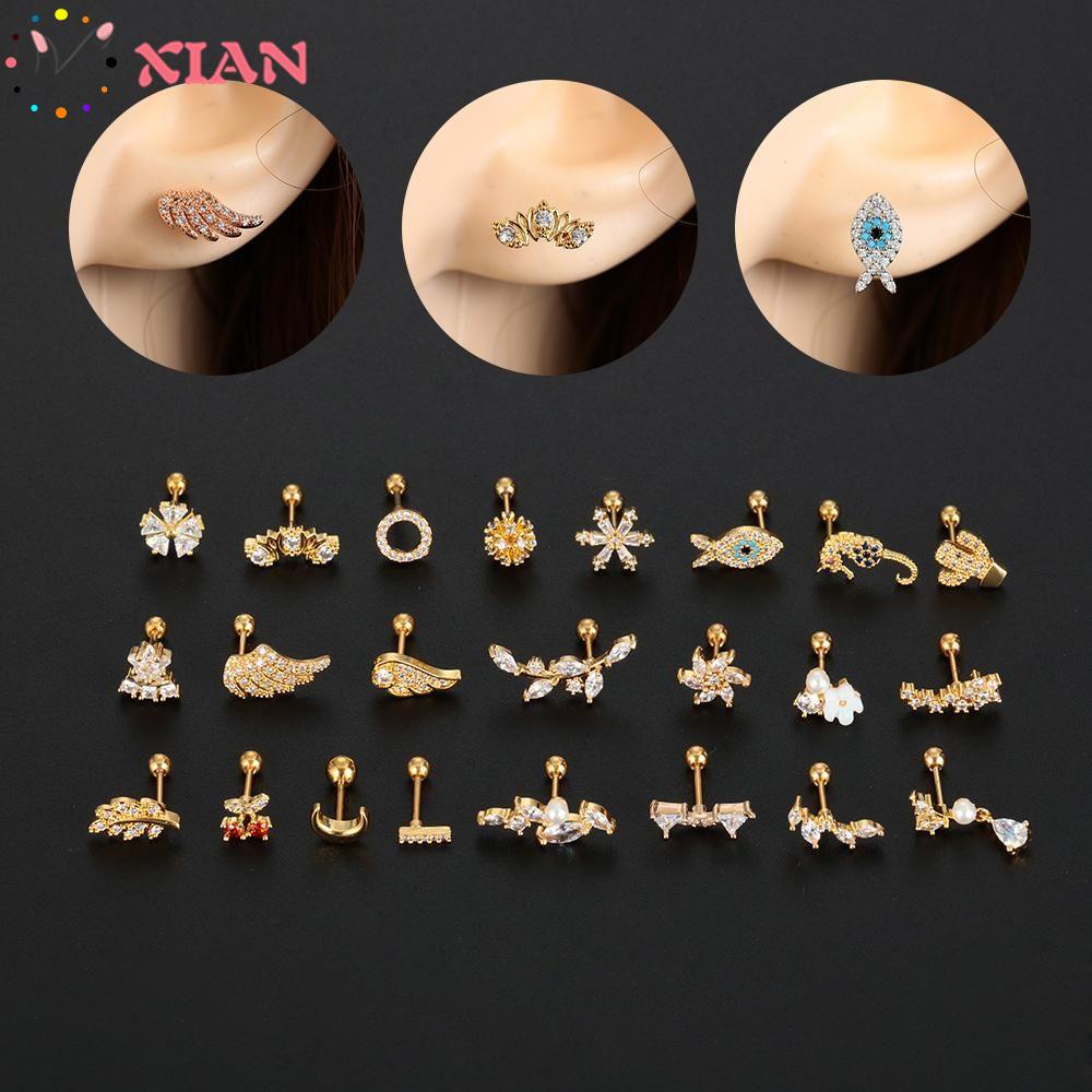 Khuyên tai thép không gỉ hình ngôi sao mặt trăng cây xương rồng cá tính