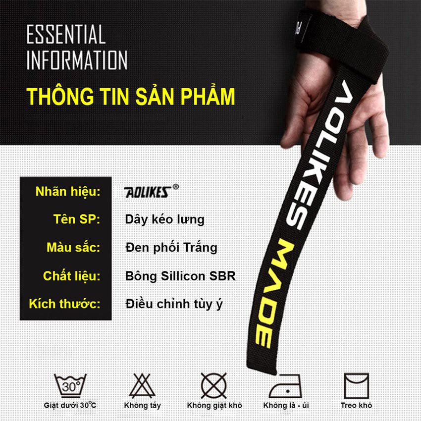 Dây kéo lưng trợ lực cổ tay Aolikes - phụ kiện tập gym ( 1 đôi)