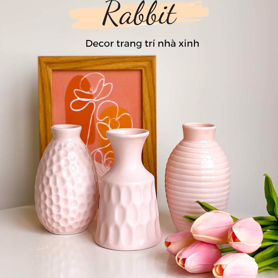 Lọ hoa gốm sứ mini tone hồng trắng trang trí nhà cửa phong cách Hàn Quốc