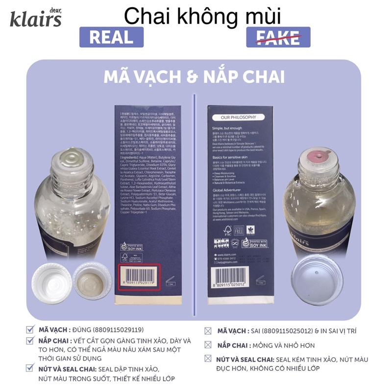 Nước Hoa Hồng Không Mùi Dưỡng Ẩm, Làm Dịu Da Klairs Supple Preparation Unscented Toner 180ml