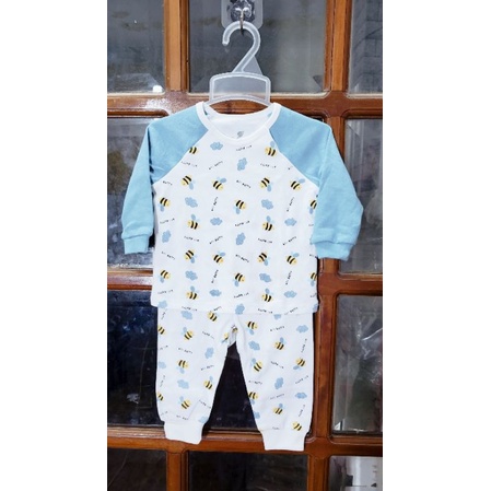 Bộ quần áo chui cổ cúc vai dài tay raglan dày vừa thu đông Lullaby bé trai