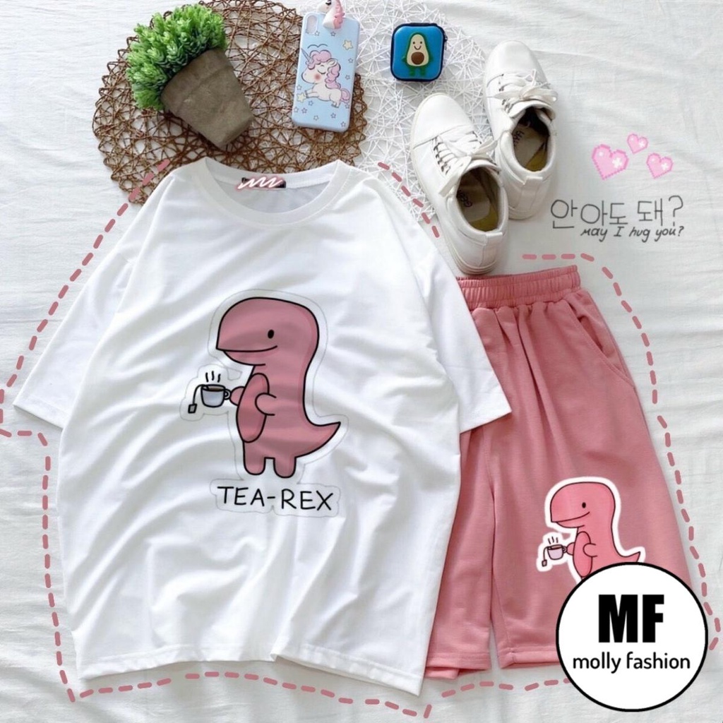 Set đồ bộ hoạt hình ❤️ Bộ mặc nhà Cartoon TEA REX form rộng Freesize Molly Fashion